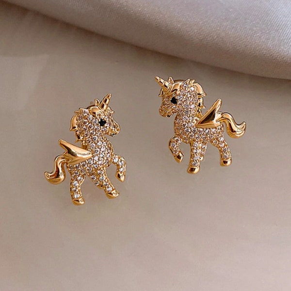 Gold Statement Unicorn Stud Earrings | Unicorn Gifts | Unicorn Lovers Jewellery
