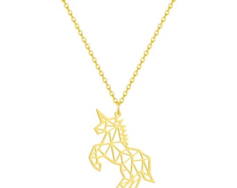 Origami Unicorn Necklace Gold | Unicorn Jewellery | Unicorn Necklace For Her | Animal Jewellery