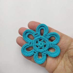 Crochet pattern flower for Irish Lace, turquoise crochet flower motif, PDF,   step-by-step tutorial.