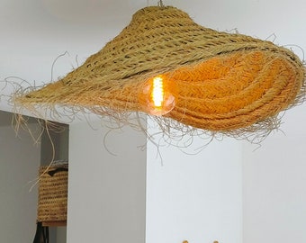 Straw pendant light, Parasol shaped pendant light, Boho lighting pendant light