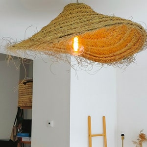 Straw pendant light, Parasol shaped pendant light, Boho lighting pendant light image 1