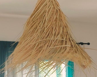 Luminária pendente de palha, luminária pendente boho, la paillotte