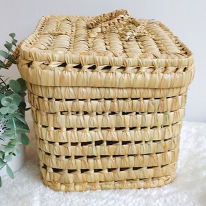 Small storage trunk, vintage vanity in palm leaves, wicker basket image 3