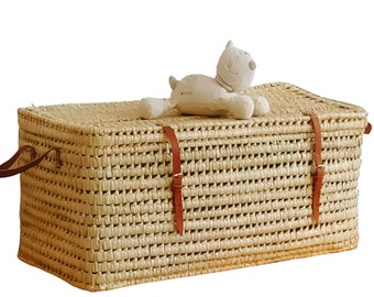 Aufbewahrungsbox aus Korbgeflecht 80 cm, Spielzeugkiste aus Palmblättern