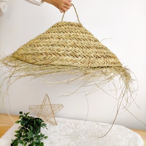 Straw pendant light, Parasol shaped pendant light, Boho lighting pendant light image 2