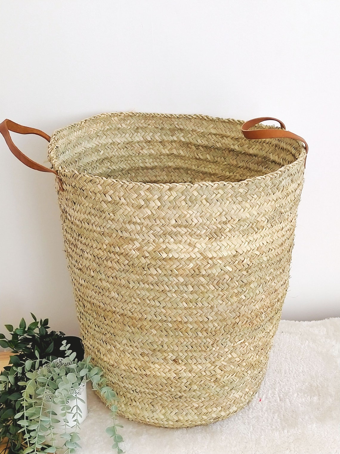 Panier Cadeau Tressé En Corde De Coton - 30x20x12,5 Cm - Avec 3 Sacs En Cellophane Et 3 Rubans - Bleu - 7