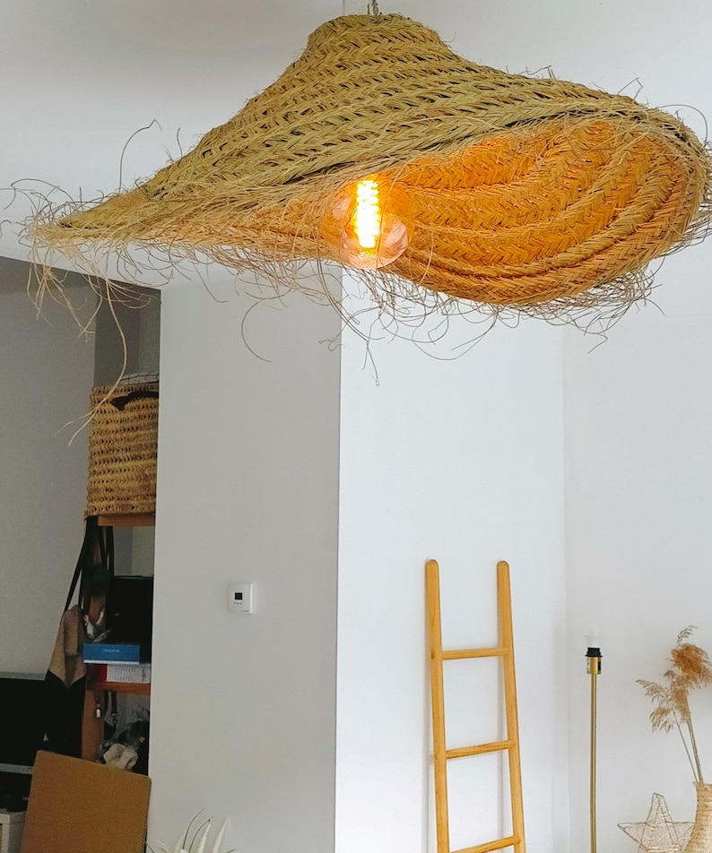 Straw pendant light, Parasol shaped pendant light, Boho lighting pendant light image 1