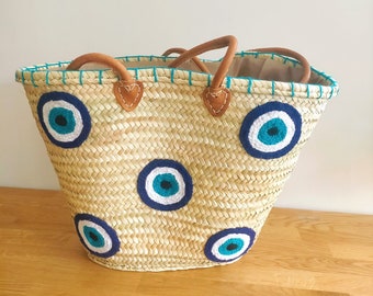 Wicker beach basket, Shoulder tote bag, Straw beach basket