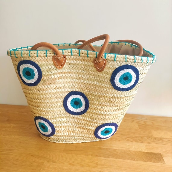 Panier osier de plage, Sac cabas porté épaules, Panier de plage paille
