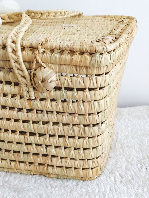 Wicker Storage Trunk 45 Cm Toy Chest in Woven Palm Leaves Etsy