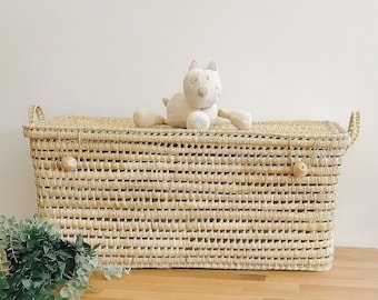 Malle de rangement en osier 80 cm, Coffre à jouet en feuilles de palmier