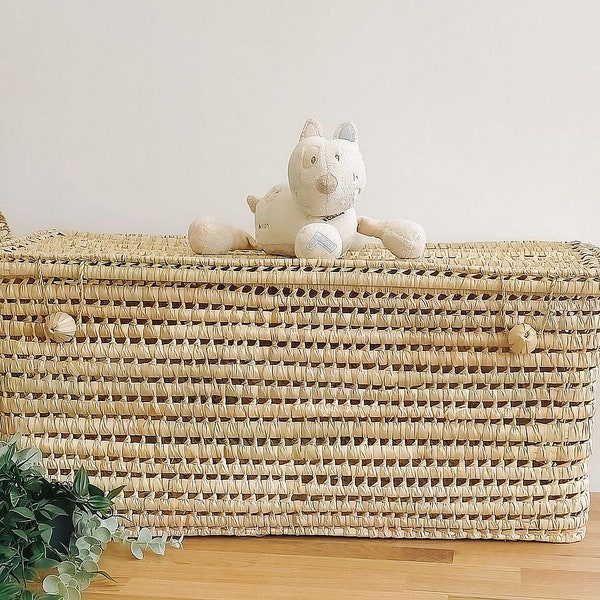 Malle de rangement en osier 80 cm, Coffre à jouet en feuilles de palmier