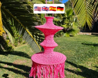 Crochet lamp pattern, Boho crochet lamp pattern, Crochet pattern Boho lantern fairy lights, Crochet lantern tutorial lighting