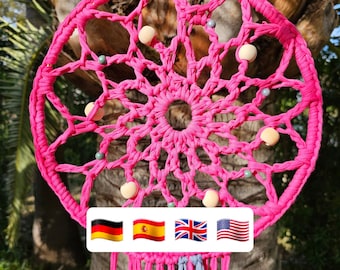 Crochet pattern for absolute beginners 2x dreamcatcher mandala BOHO tshirt yarn 30 cm diametre