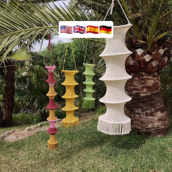 Patrón de ganchillo / crochet SOL & LUNA para principiantes (alemán + inglés) lámpara colgante, lámpara crochet iluminada