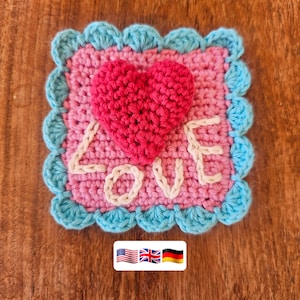 Crochet pattern Valentines Day / fridge magnet / wall hanger / wall decor with 3D-heart, beginner-friendly (no shortcuts, US+UK terms)