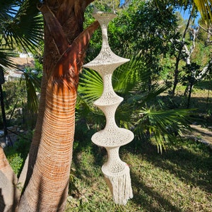 Ibiza style crochet lantern in white (1,35m length), Fisherman&#39;s lamp crochet, Crochet lamp boho decor, Crocheted lampion in white