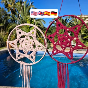 Easy crochet dreamcatcher, Quick gift crochet pattern dreamcatcher, Star-shaped crochet dreamcatcher, Crochet tutorial quick gift, 30cm/12in