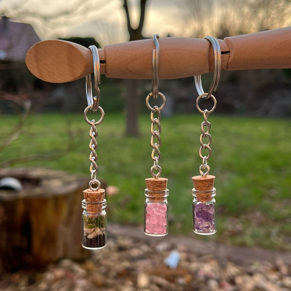 Gemstone Vial Keychain, Mini Terrarium, Cottagecore Keychain