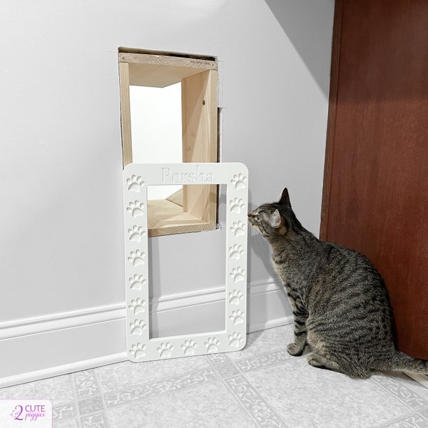 Cat Door Frame.  Pet Door Frame.  Dog Door Frame.  Cat Litter Box Door Frame.  Pass Through Cat Door Frame.