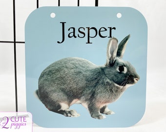 Bunny Rabbit Cage Name Tag - Oil Painting Effect