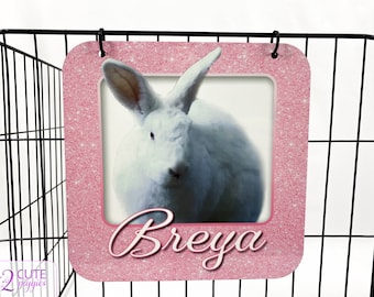 Rabbit Cage Name Tag - 3-D Effect - Glitter