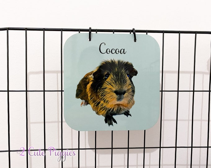 Featured listing image: Guinea Pig Cage Name Tag with Picture of Your Guinea Pig - Oil Painting Effect
