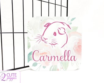 Guinea Pig Name Tag - 5.5" Square - Floral Background