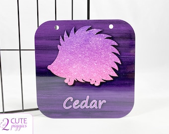 Hedgehog Cage Name Tag - Glitter Ombre Silhouette