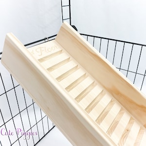 May include: A wooden ramp with a textured surface and the words "Second Floor" engraved on the side. The ramp is designed for small animals to climb up and down.