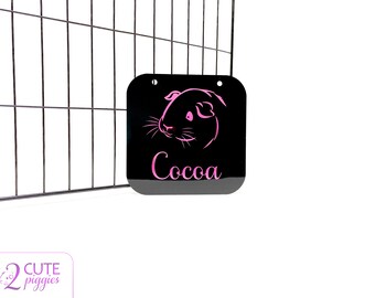 Guinea Pig Cage Name Tag - 5.5" Square - Black Background