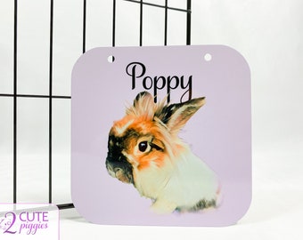 Bunny Rabbit Cage Name Tag - Oil Painting Effect