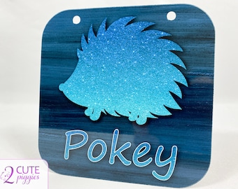 Hedgehog Cage Name Tag - Glitter Ombre Silhouette