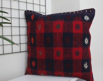 20 x 20 Pillow Cover Heather Brown Retro Pillow Blue Green Red Plaid Dot Pattern Mid Mod Vintage-look Pillow Modern Farmhouse Style Pillow