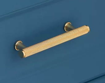Gold Knurled - Brass Pull, Knurled Cabinet Handles, Solid Brass Bar Handles & Pulls, Brass Cabinet Hardware