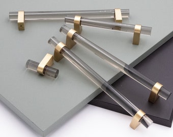 Gray Acrylic Brass Cabinet Pull: Contemporary Hardware
