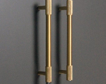 Solid Brushed Brass Textured Knurled Cabinet Pulls- Brass Drawer Handles, and Brass Cabinet Handles