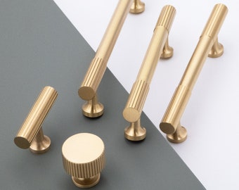 Modern Solid Satin Knurled -  Solid Brass Drawer Pulls and Knobs Cabinet Handles, Kitchen Hardware