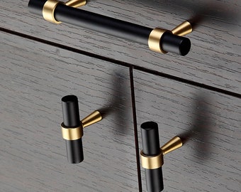 Matt Black and Gold Modern Brass Pull, Cabinet Handle, Solid Brass Bar Handles & Pulls, Cabinet Hardware, Furniture Pull, FINAL SALE!