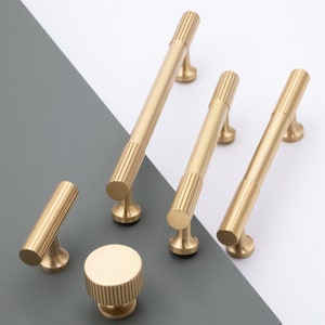 Modern Solid Satin Knurled -  Solid Brass Drawer Pulls and Knobs Cabinet Handles, Kitchen Hardware