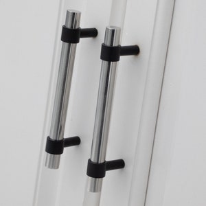 Stainless Steel and Black Cabinet Pull, Cabinet Handle, Wardrobe Pull, Modern Wardrobe Handles