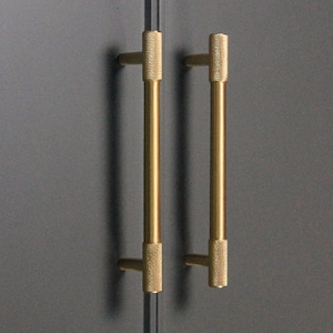 Solid Brushed Brass Textured Knurled Cabinet Pulls- Brass Drawer Handles, and Brass Cabinet Handles