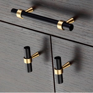 Matt Black and Gold Modern Brass Pull, Cabinet Handle, Solid Brass Bar Handles & Pulls, Cabinet Hardware, Furniture Pull, FINAL SALE!