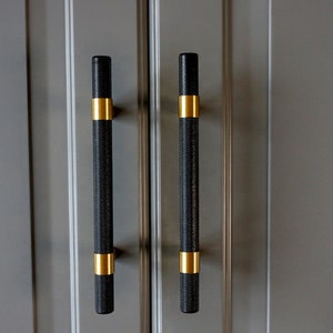 Textured Gold and Black - Brass Pull, Knurled Cabinet Handles, Solid Brass Bar Handles & Pulls, Brass Cabinet Hardware