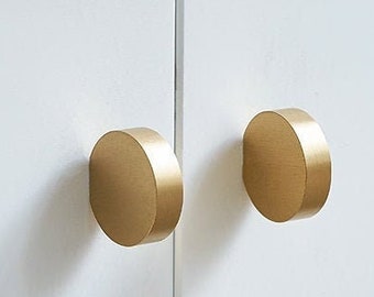 Modern Round Brass Kitchen Cabinet Knob - Minimalist Drawer Pull
