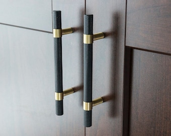 Textured Gold and Black - Brass Pull, Knurled Cabinet Handles, Solid Brass Bar Handles & Pulls, Brass Cabinet Hardware