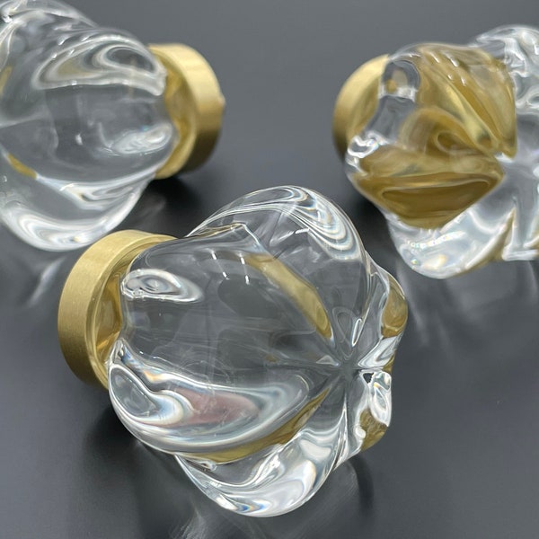 Crystal and Brass Kitchen Cabinet Glass Knob, Drawer Knob, Gold Clear Dresser Knob, Glass Cabinet Pulls