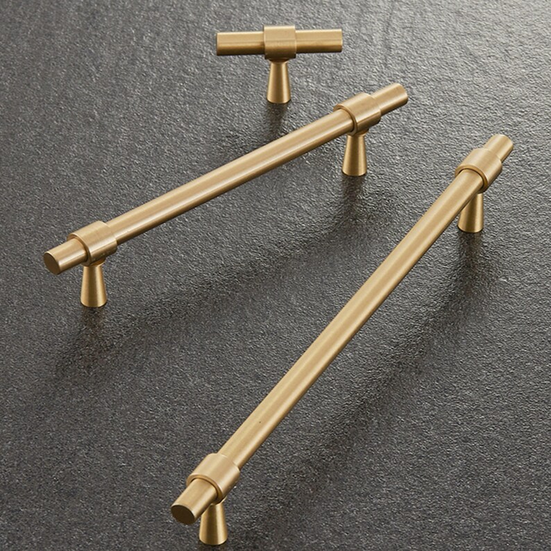 Gold Modern Satin Brass Pull Handles Solid Brass Bar Etsy