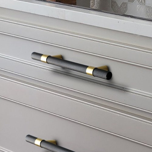 Knurled Black and Gold Solid Brass Pulls Knurled Etsy