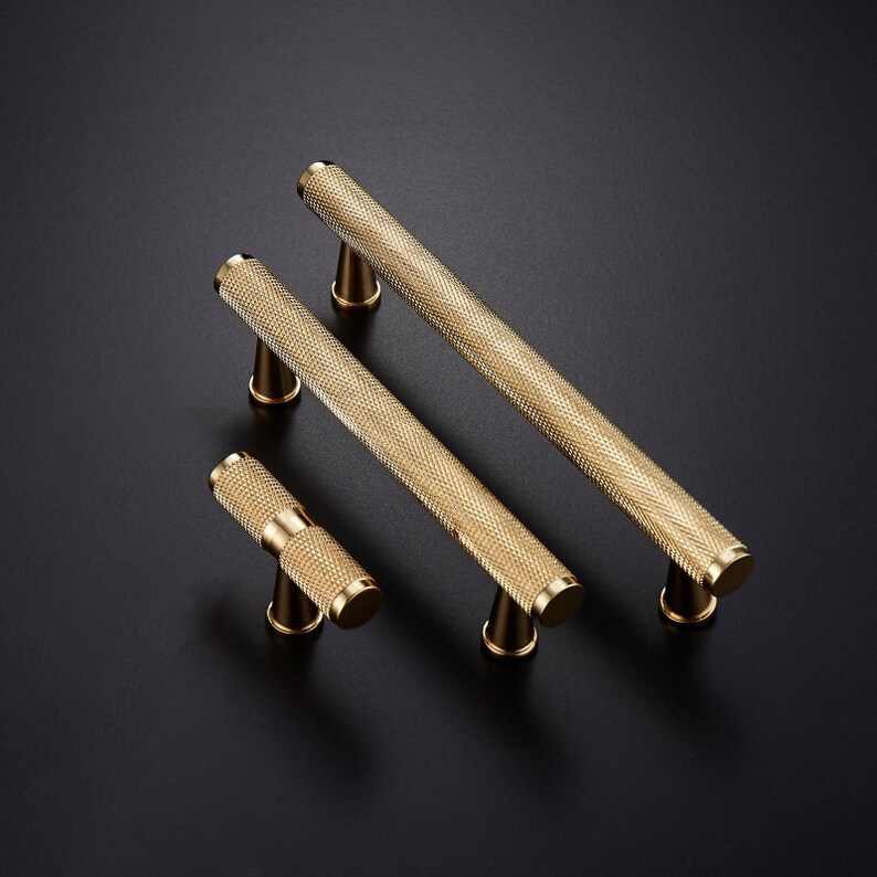 Gold Knurled Brass Pull Knurled Handles Solid Etsy